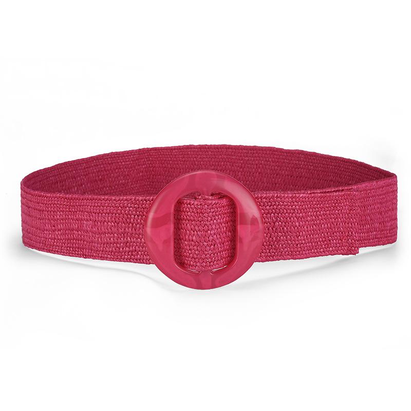 Summer Resin Round Buckle Pp Grass Elastic Woven Wide Belt Beach Niche Exterior Dress Waist Seal