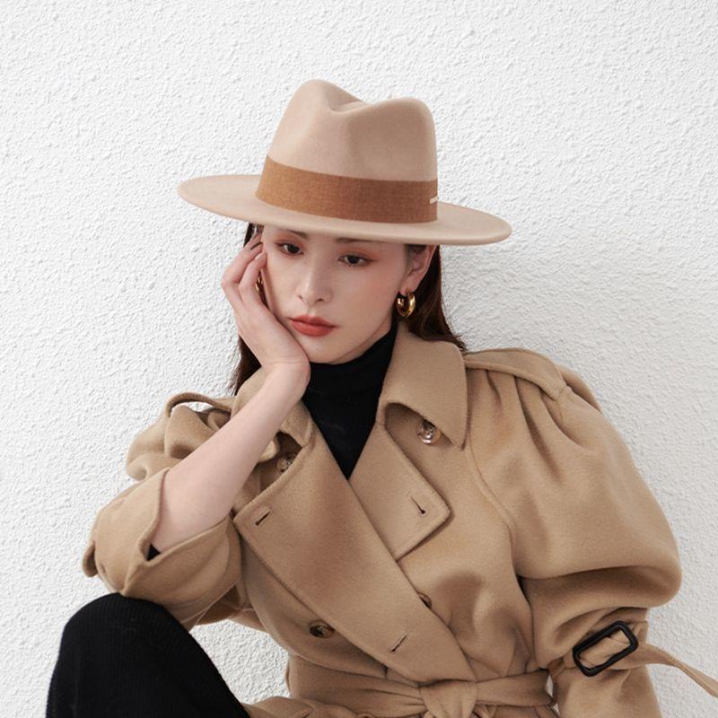 French new autumn and winter flat edge woolen top hat men's and women's fashion wide brim black versatile European and American big head circumference
