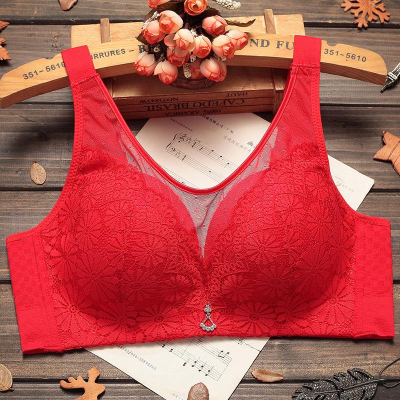 Red Floral Lace Wireless Bra for Women Comfort Support M красный