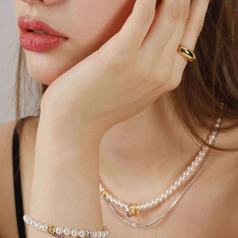 Ozel SW Pearl MIX Chain Combe Bracelet PB060B