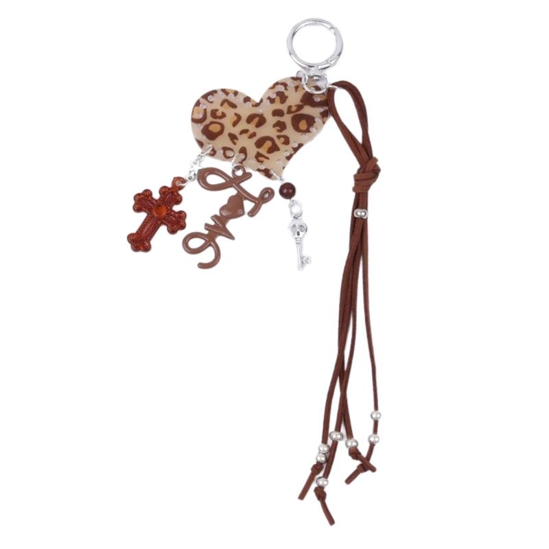 

Cute Bag Charm Pendant Keyring Heart Key Crosses Braided Rope Keychain Bag Charm for Backpack Purse Handbag Decoration
