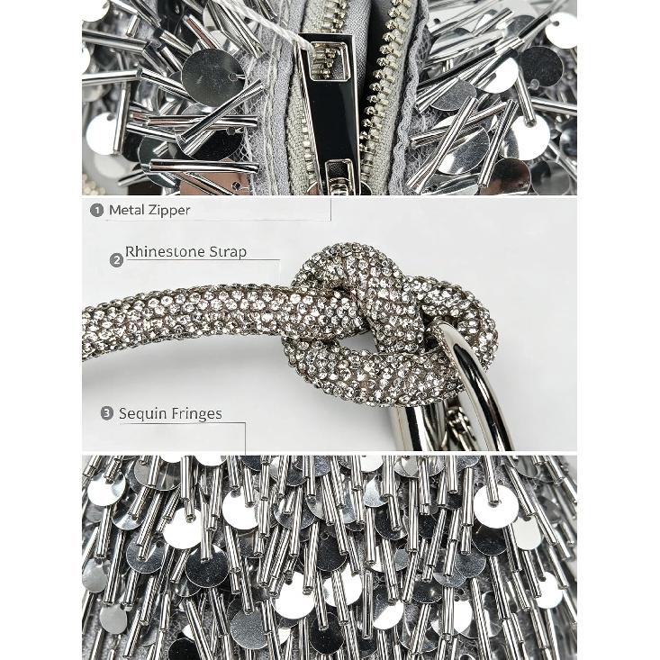 Silver Sequin Fringe Clutch Purse for Women, Evening Bag