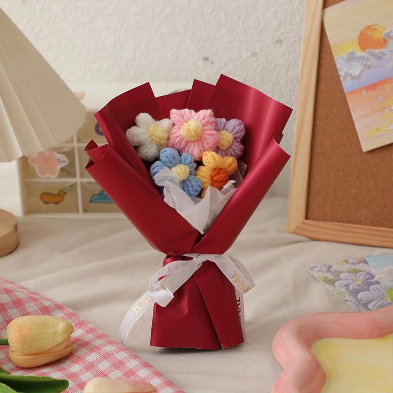 New Handmade Flower Bouquets Mini Crochet Flowers Colorful Artificial Flowers Teacher's Day Gift Floweres
