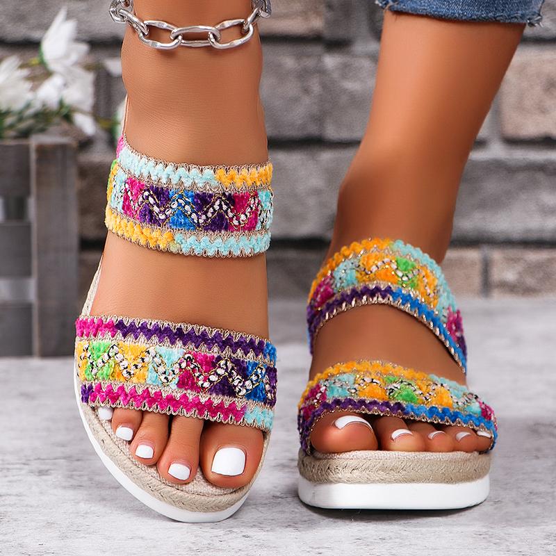 Colorful Striped Wedge Sandals Women Summer Lightweight Non Slip Beach Slippers Woman Plus Size Slip on Platform Sandals