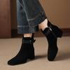 Krazing Pot Cow Suede Nubuck Square Toe Thick Heels Chelsea Boots Size 42 Zip Beauty Lady Women Ankle Boots