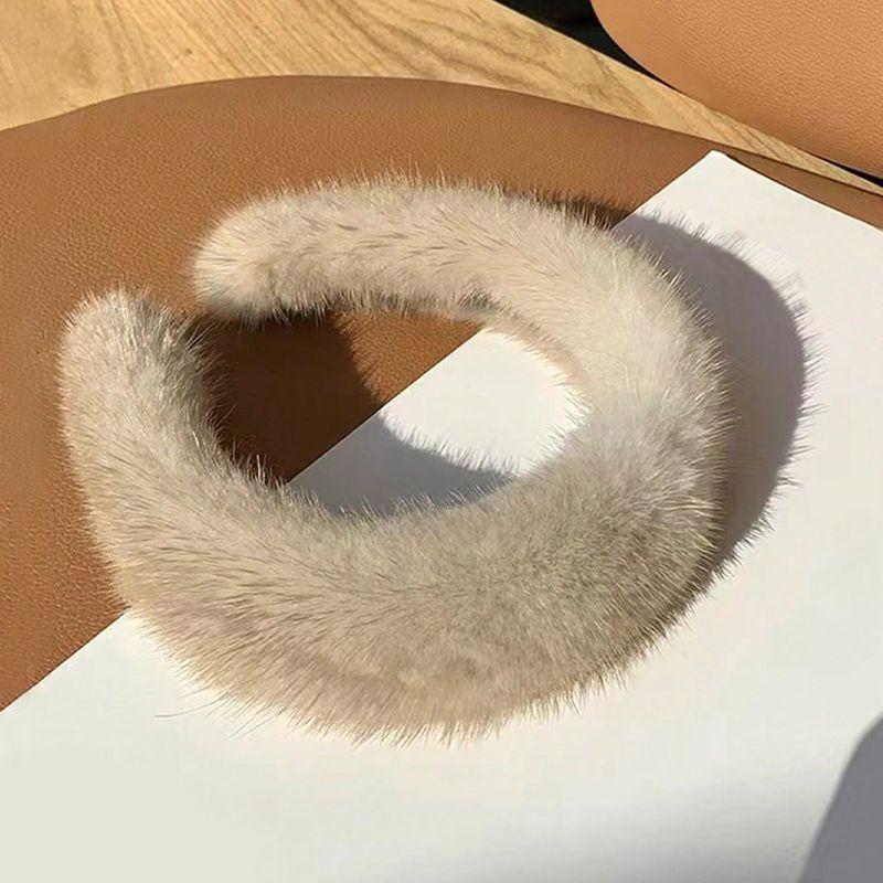 1 Stück Damen dickes Nerzfell Stirnband mit Herbst- und Winterfell breiter Kante und Winterfell Nerzfell einfarbiges Stirnband