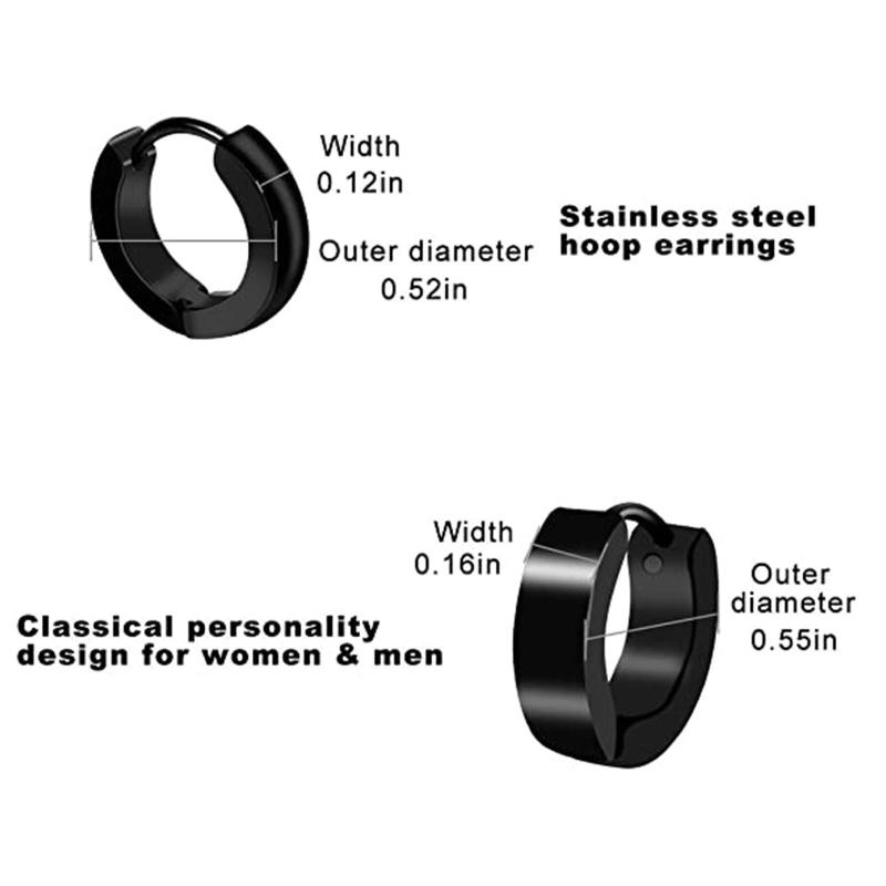 12 Pair Earrings Black Stud Earrings Stainless Steel Hoop Earrings Set Jewelry Piercings for Men Women Punk Gothic Style