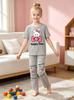 Girls Pajama Set, Cute Rabbit Print Short Sleeve Top & Plaid Pants, Soft Kids Loungewear Sleepwear for 8-12Y