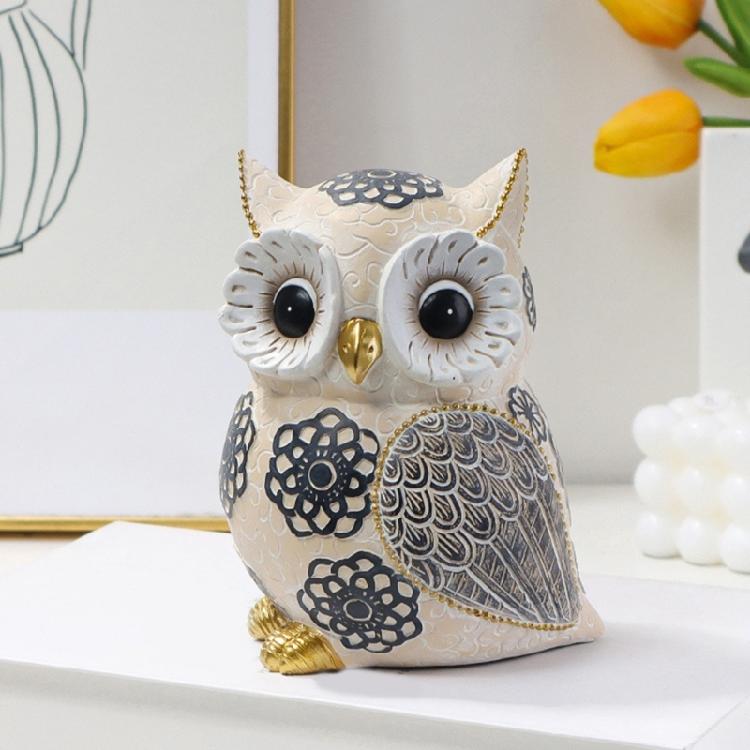 Artistic Owl Figure Statue In Resins with Flower Designs Sophisticated Home Decorative Ornament for Interior Decors