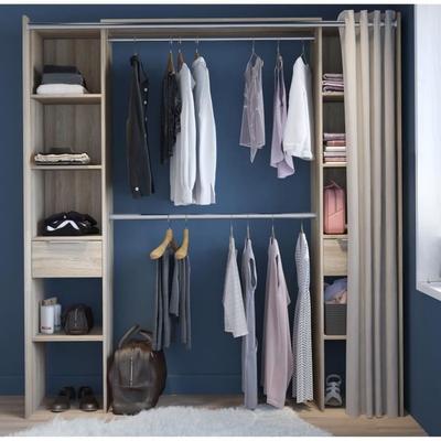 Double Extendable Wardrobe - Oak Decor + Curtain - DANA - W 115/190 X D 50 X H 203 Cm - DEMEYERE