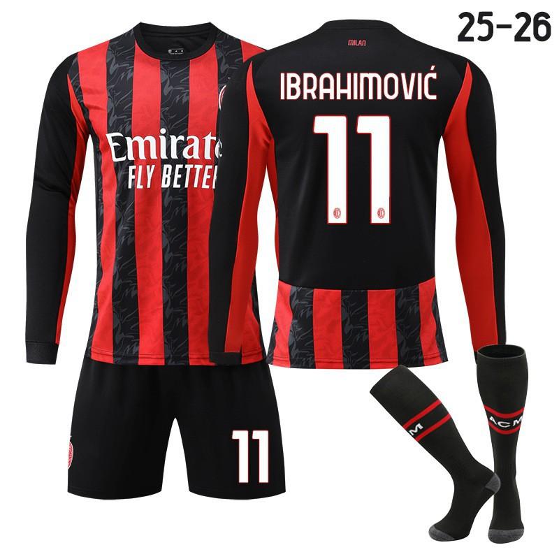 2526 Milan AC Home Football Uniform Long-sleeved Jerseys Children's Set No. 14 Modric 11 Ibrakaka