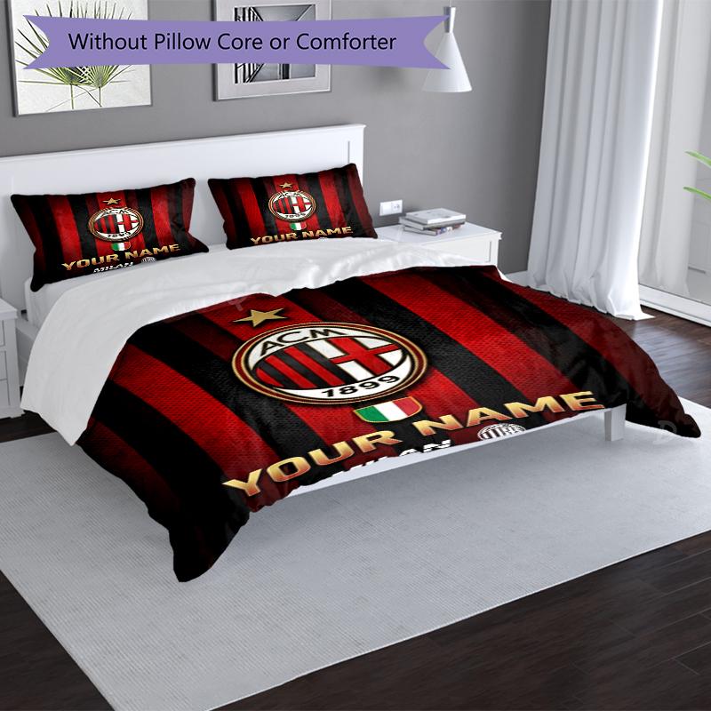 3pcs Custom Name AC Milan Crest Printed Bedding Set Duvet Cover Closure Includes 1 Duvet Cover & 2 Pillowcases, Soft and Comfortable for All Seasons.