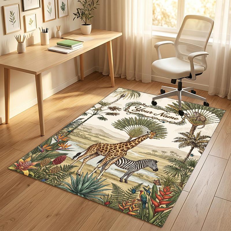 Jungle Safari Theme Soft Crystal Velvet Rug Custom Name & Text Print Non Slip Floor Rug for Bedroom Living Room