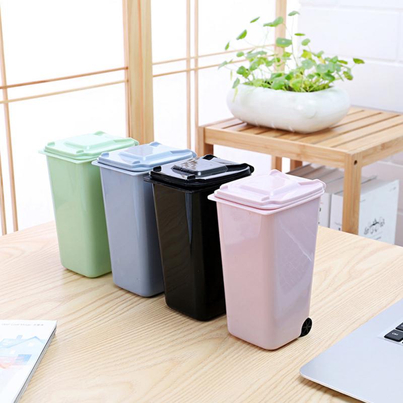 Mini Desktop Trash Can 3color Garbage Storage Box Living Room Coffee Table with Cover Small Paper Basket Plastic Garbage Bag
