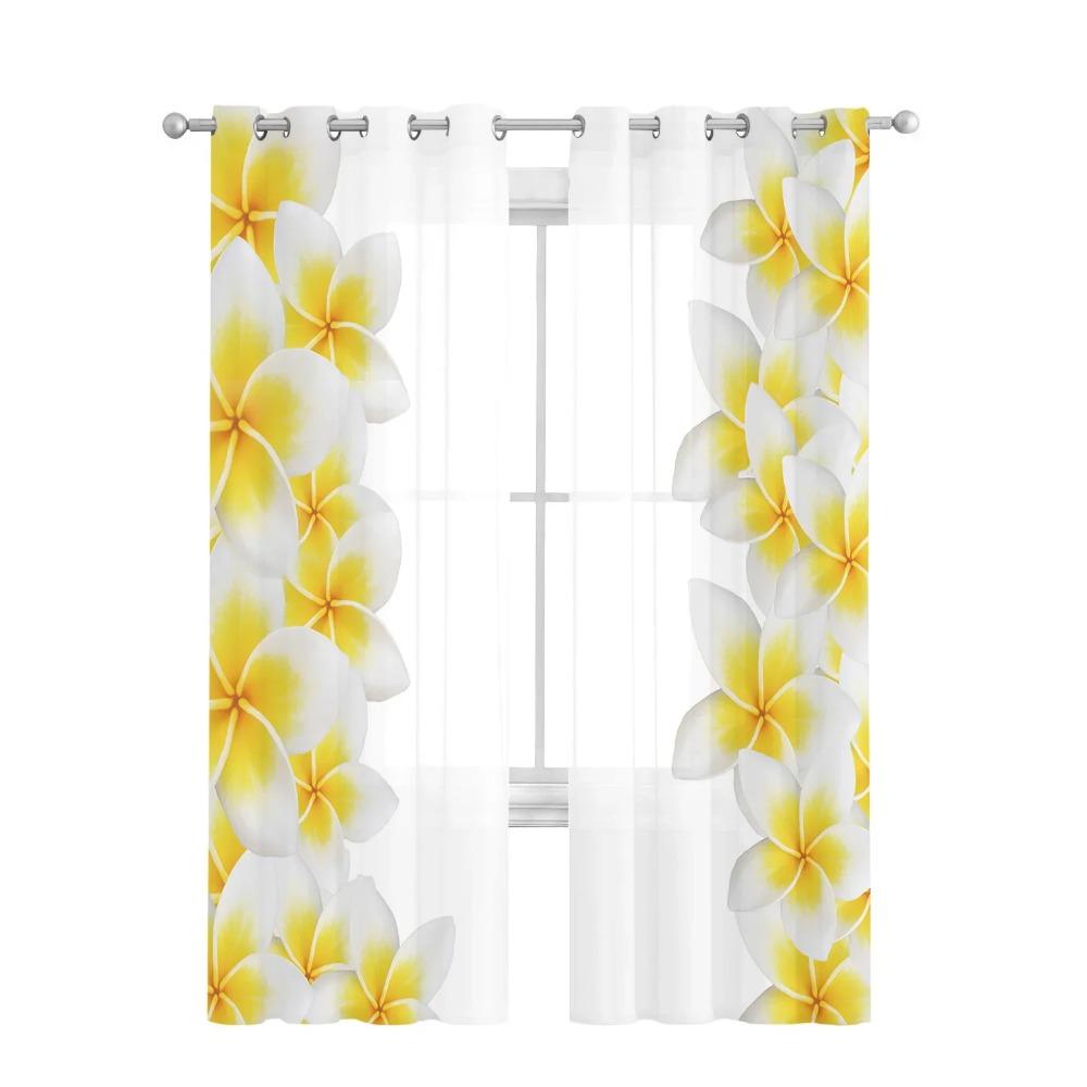 White Plumeria Flower White Tulle Sheer Curtains for Living Room Decoration Window Curtain for Bedroom Voile Organza Drapes