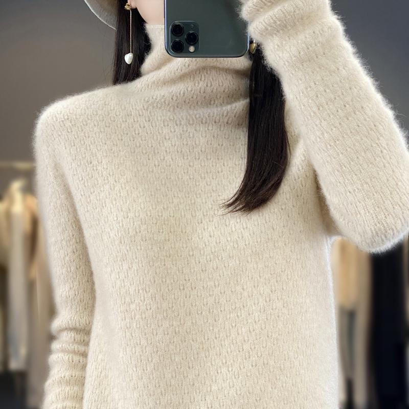 Damen Rollkragenpullover, Qinghe Kaschmir, 30% Kaschmir 70% Wolle, Winter Strickpullover Herbstpullover Kaschmirpullover