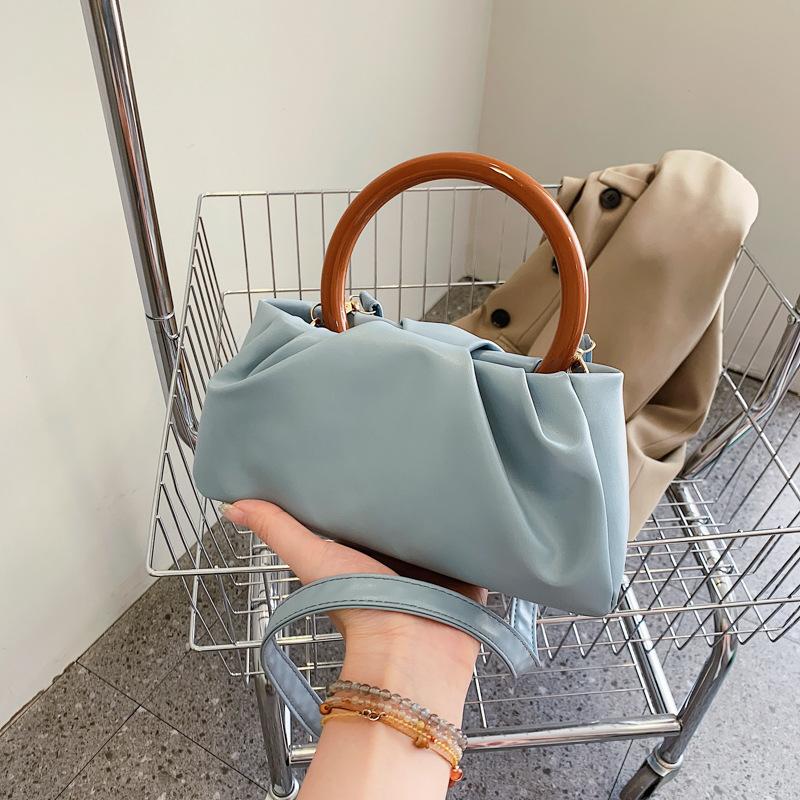 2025 New Simple Pleated Portable Women's Bag Solid Color Retro Casual Single Shoulder Oblique Span Small Square Bag