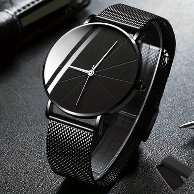 Módní ultra tenké hodinky Simple Men Business Nerezový síťovaný pásek Quartz náramkové hodinky pro muže dárek