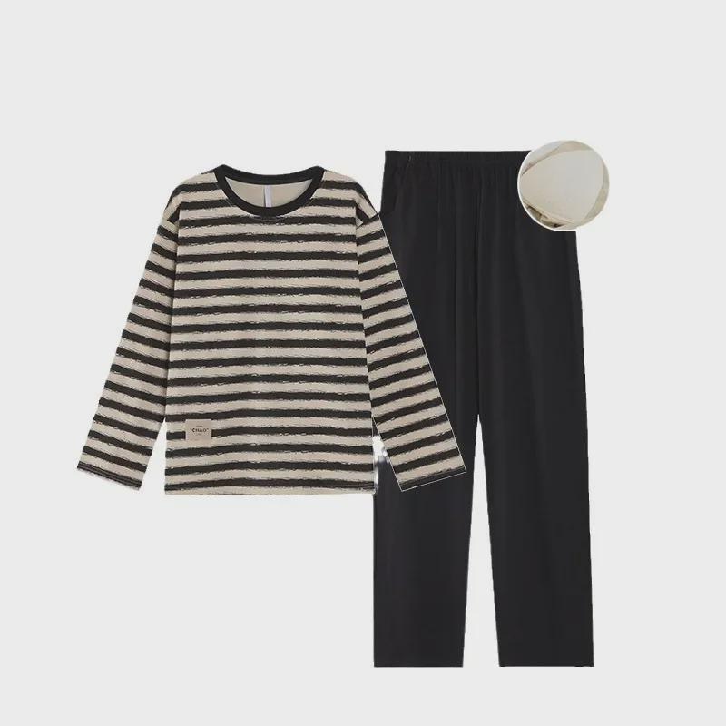 Women's Long-Sleeve Padded Cotton Pajamas, Bra-Free, Anti-Bump, Ideal for Home Wear