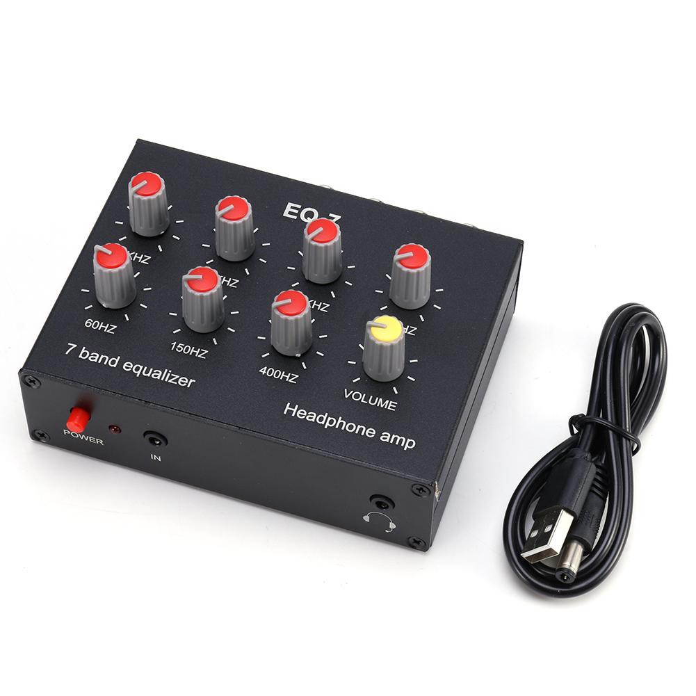 

7-полосный аудиоусилитель для гарнитуры, двухканальный усилитель из алюминиевого сплава, 12 дБ, регулировка высоких басов для игр на мобильном телефоне