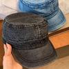 Demin Peaked Cap Flat Top Cadet Cap Korean Baseball Hat  Men Women