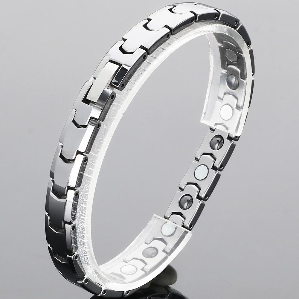 

Мужской однотонный браслет из вольфрамовой стали для мужчины женщины 18/19/20 см длина 9 мм ширина терапевтический магнитный браслет водонепроницаемый полированный 20cm серебряный