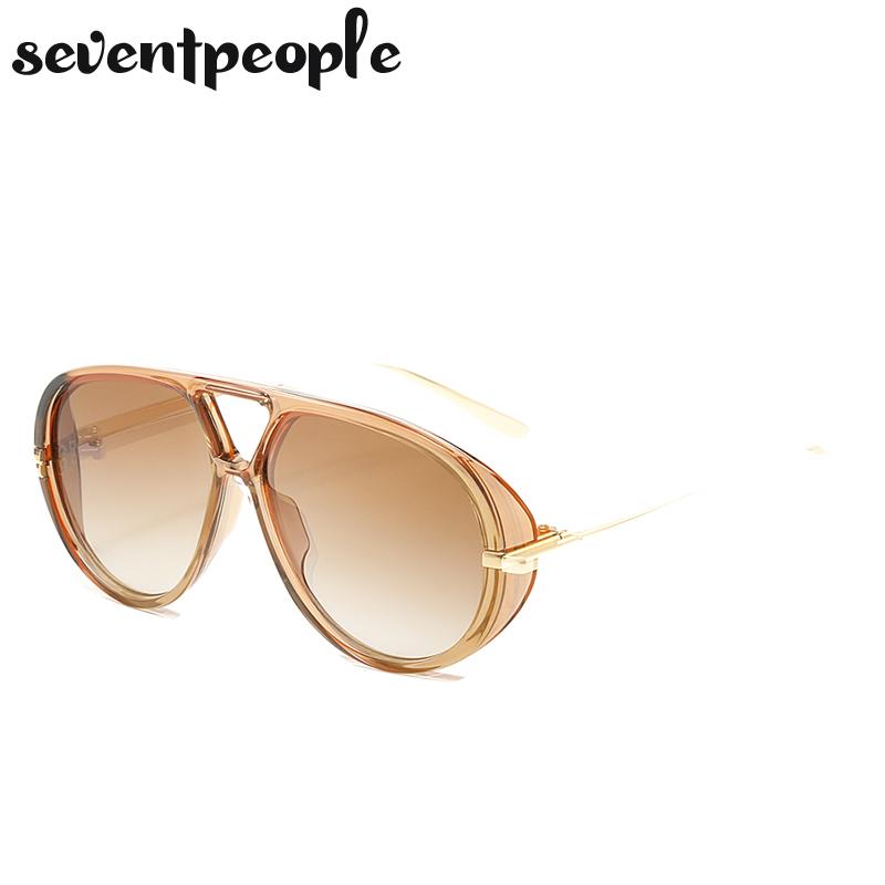 Luxury Brand Oversized Punk Oval Sunglasses Women Metal Toad Frame Double Beam Shades UV400 Protection Eyewear For Ladies