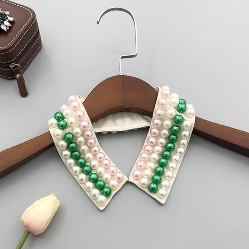Elegant Imitation Pearls Embellished Detachable Faux Collar for Women Fashionable Beaded Bib Choker Necklace Accessory
