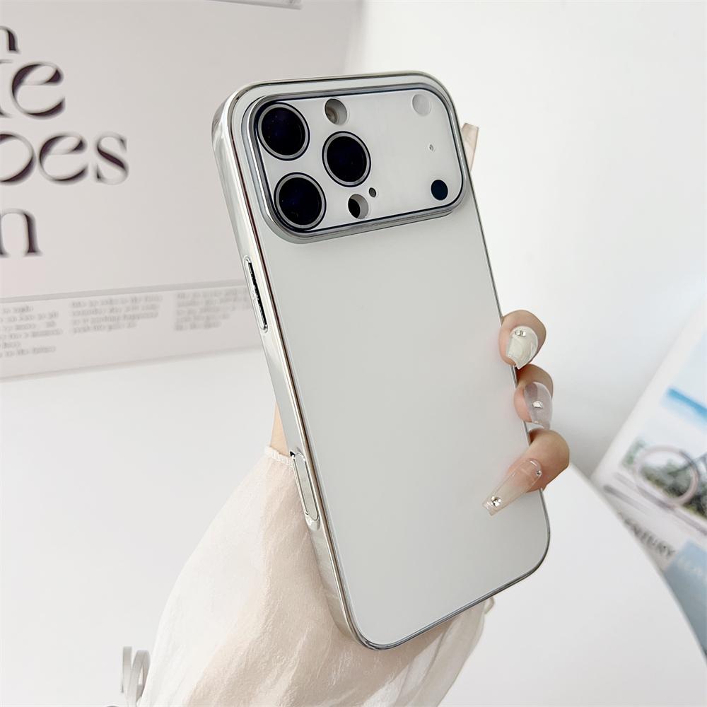 Glass Large Window Lens Protect Case For iPhone 17 16 15 14 13 12 Pro Max Plus Solid Color Shockproof Phone Cover Coque