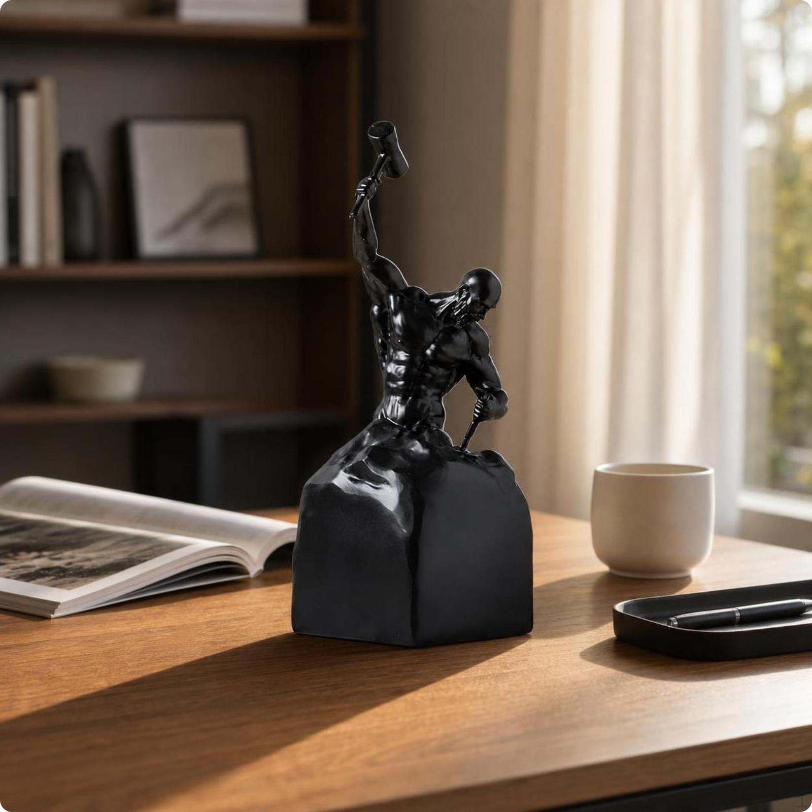 Human Figure Sculpture Minimalist with Cube Base Modern Desktop Statue for Homeowners, Art