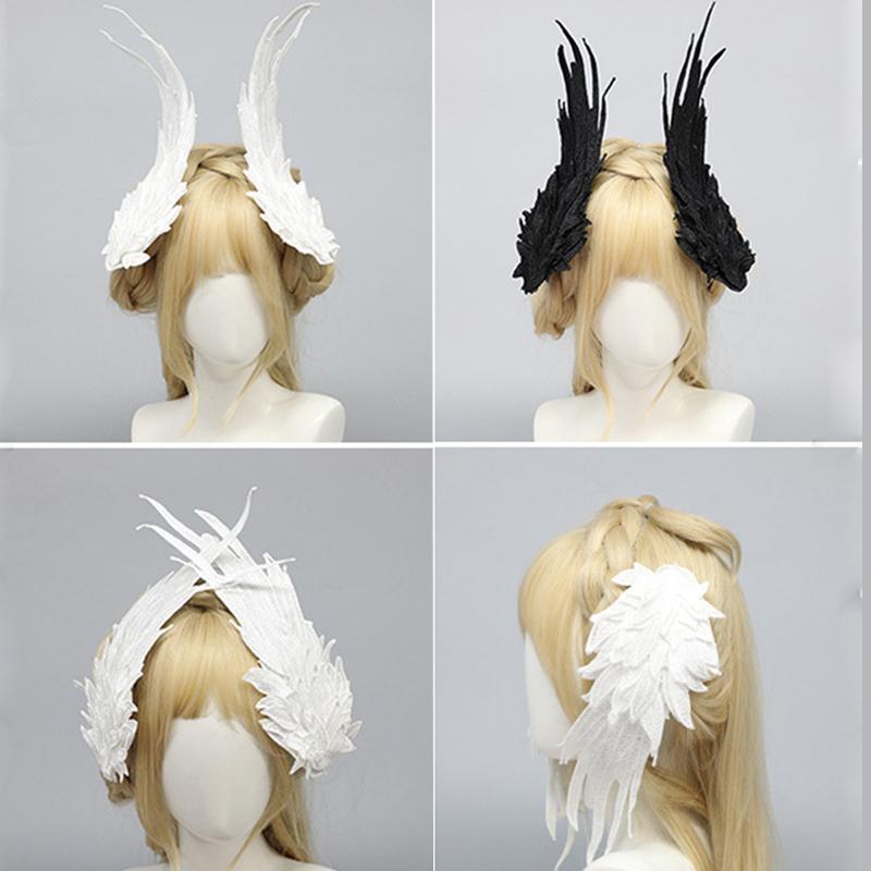 Black Devil Wings Cosplay Accessories Lolita Anime Angel Wing Feather Embroidery Headdress Halloween Party Costumes Hair Props