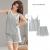Modal Pajama Set for Women Built-in Padded Bra Top and Shorts 2 Piece Summer Loose Comfortable Home Clothes Sleepwear