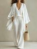 Ensemble Trois Pièces en Coton et Lin Style Européen Américain: Cardigan Mi-long, Gilet Sans Manches, Pantalon Long - Printemps à Automne