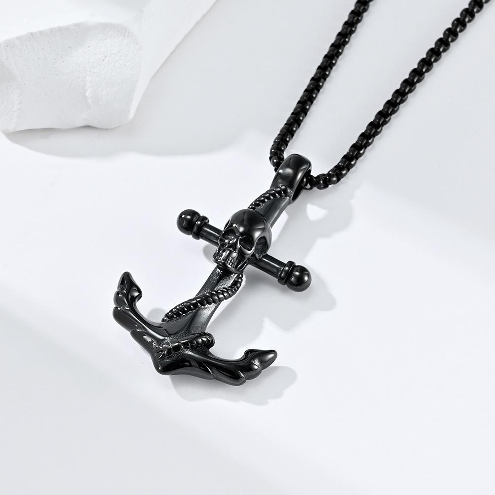 Titanium Steel Skull Boat Anchor Necklace Niche Personality Wearing Stainless Steel Pendant Pendant