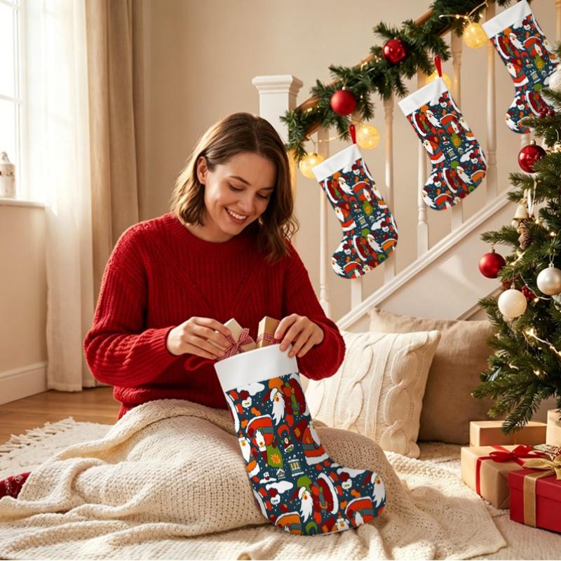 Christmas decoration fireplace hanging stockingChristmas Stockings 1pc 45.72 cm, Retro Festive Santa Red Print