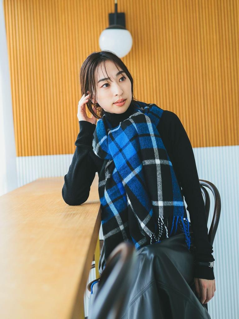 B:MING LIFE STORE by BEAMS Women's Wool Blend Check Stole, Blue, Free Size