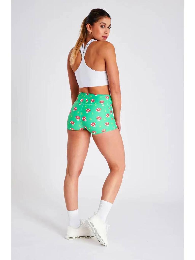 Strawberry Donut High-Waist Yoga Shorts - Women's Printed Fitness & Sportswear.