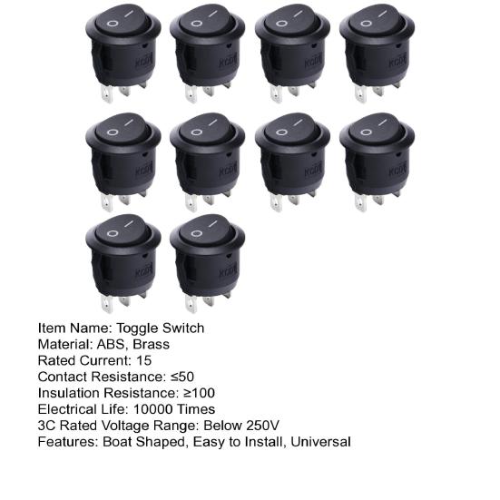 10Pcs KCD1-105 Rocker Switch Boat Shaped 2/3Pin 10A/125V 6A/250V Round Car Boat Household Appliances Lamp On-off Toggle Switch Replacement
