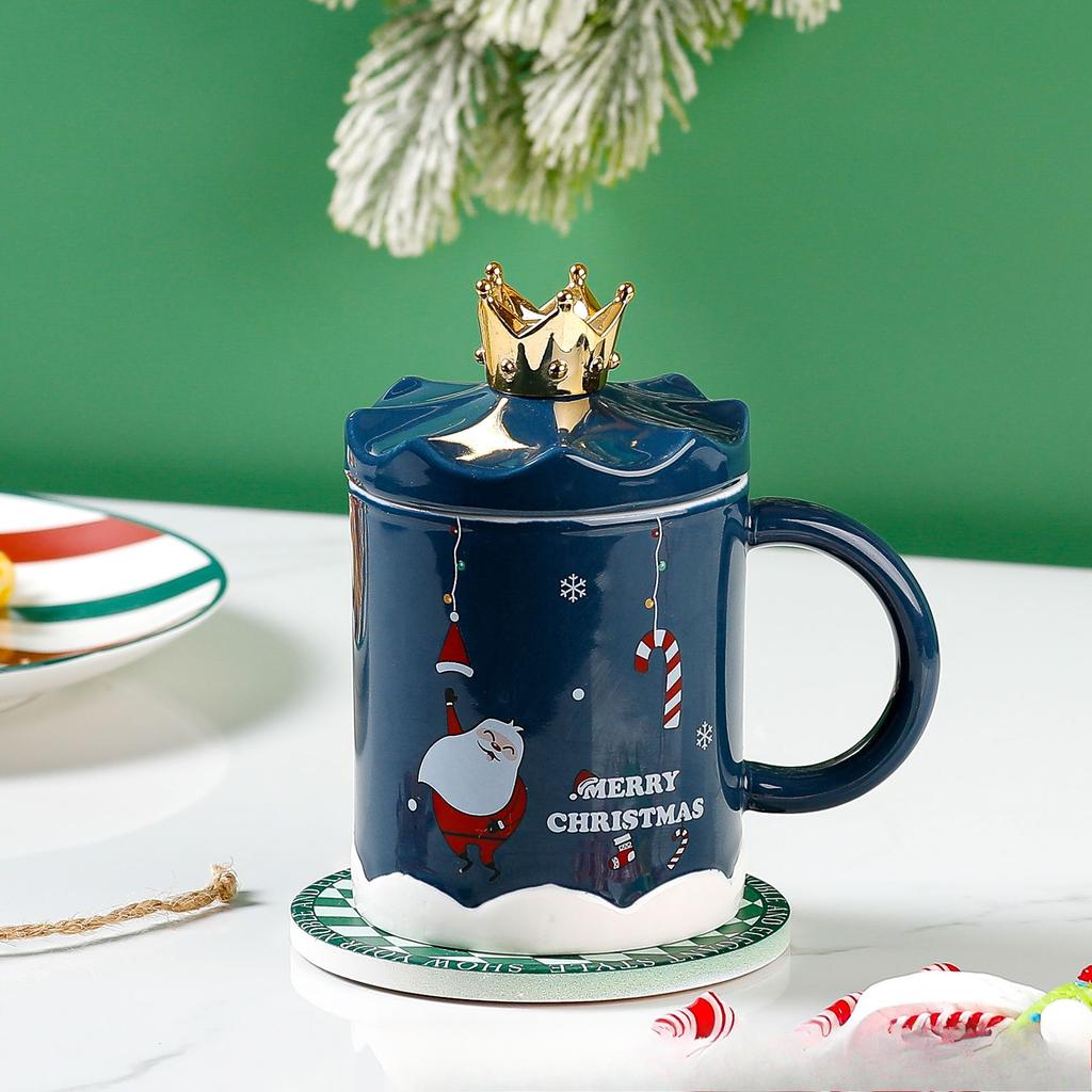 Kreative Cartoon Weihnachtsbecher Keramiktasse mit Deckel Weihnachtsgeschenk Tasse Haushalt Kaffeetasse Wasserbecher