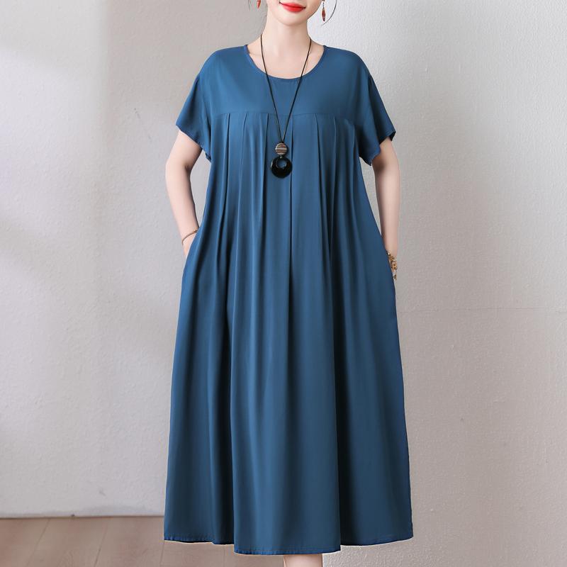 Plus Size Loose Vintage Print Langes Kleid für Damen Lässige Kurzarm-Sommer-Damenkleider