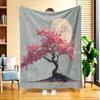 1pc Moonlit Night Cherry Blossom Tree Flannel Blanket, High-Definition Digital Print, All-Season Use, Cooling Blanket, Skin-Friendly and Soft 100% Pol