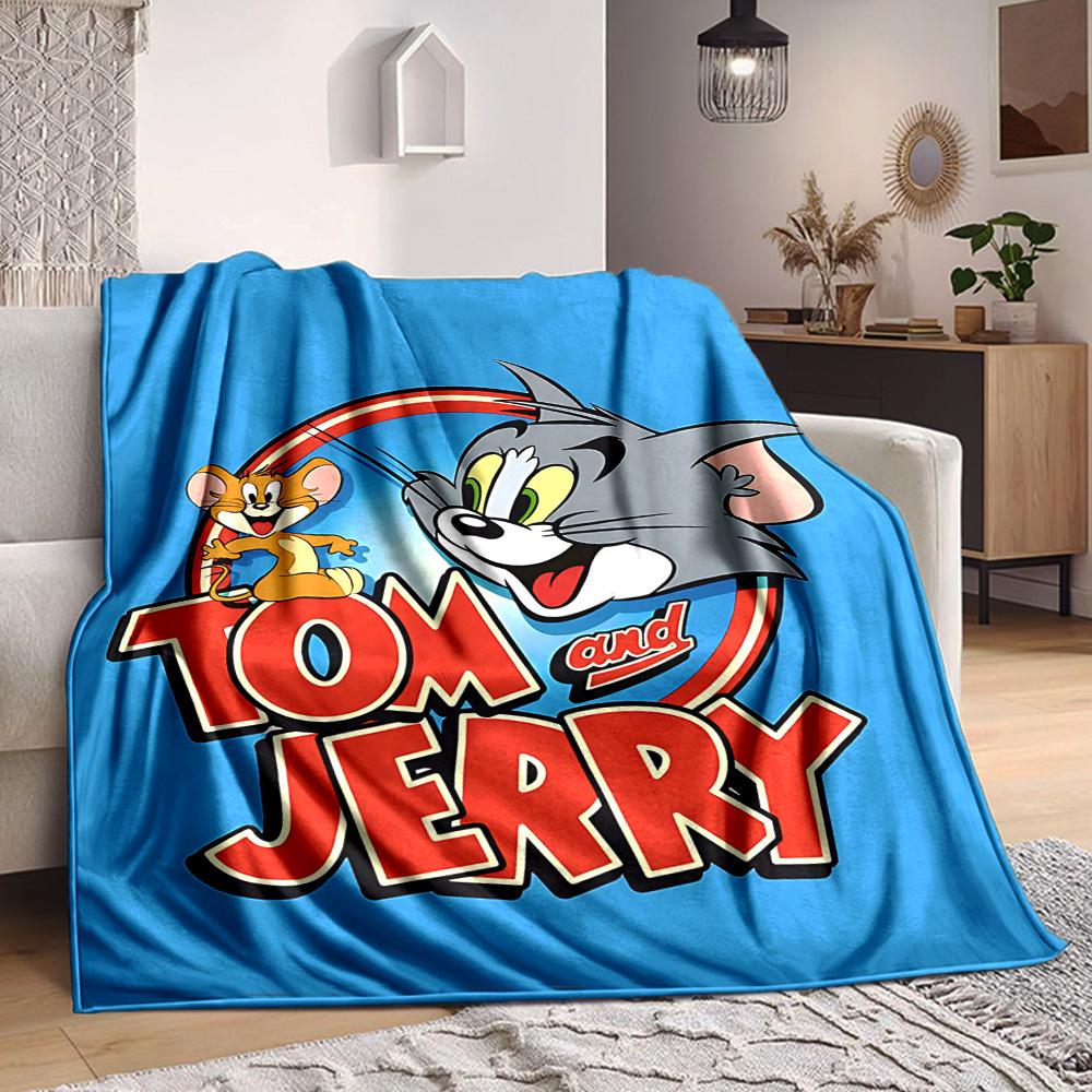 1pc Tom Jerry Flannel Throw Blanket Lightweight Soft Warm All Season Blanket for Sofa, Bed, Travel,L1028109