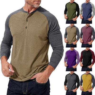 Men's Long Sleeved Color Blocked Shirt Men's Round Neck T-shirt