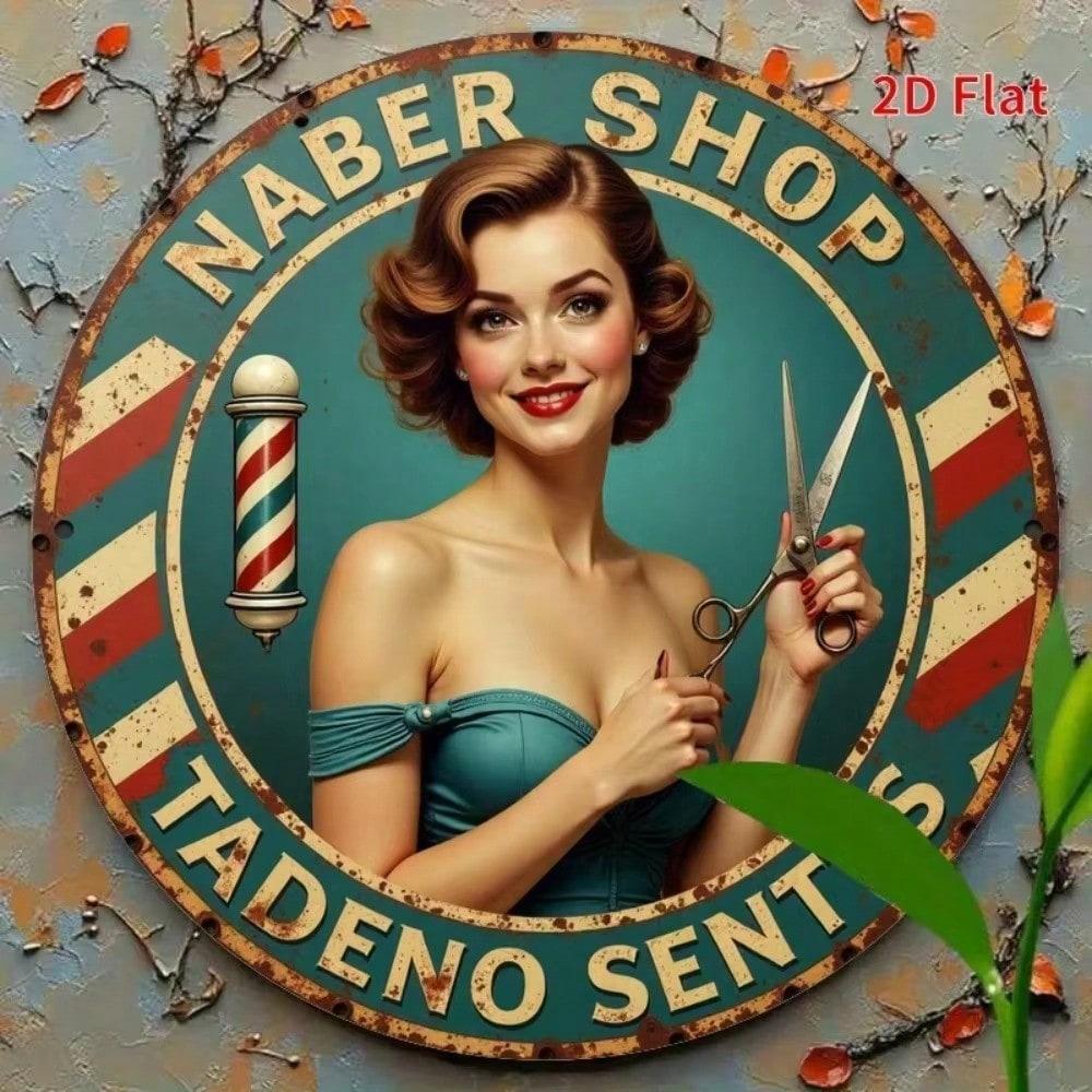 Round Retro Barbershop Metal Wall Art Sign, Vintage Decor for Home Bedroom Garden, Durable Metal Material Easy Installation