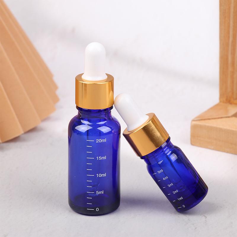 5ml-100ml Dropper Bottles With Scale Reagent Eye Drop Blue Glass Aromatherapy Liquid Pipette Bottle Refillable Bottles Travel