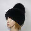 Winter Women Luxuryt Rex Rabbit Fur Hat With Fox Fur Pompoms Natural Warm Fur Hats Girls Knitted Fluffy Real Rex Rabbit Fur Caps