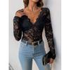 Women's Elegant Solid Color Long Sleeve Lace Sexy Bodysuit,  Popular European & American Style Jumpsuit for Spring Autumn
