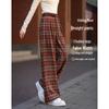 Demana Smart Plaid Drawstring Velvet High-Waist Straight Casual Pants