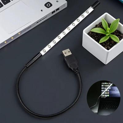 USB LED lasīšanas lampa Melns metāls Elastīga grāmatu lampa 5V 10 LED Pārnēsājama Mini nakts gaisma klēpjdatoram, datoram, piezīmjdatoram, rakstāmgaldam