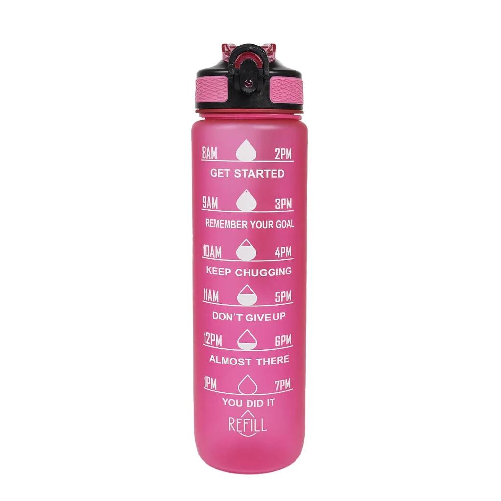 1000ml Motivational Sports Water Bottle Straw Bottle Leakproof Gradient Time Marker Drinkware for Gym Outdoor